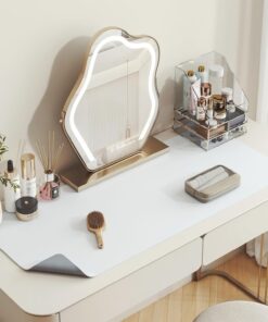 DAWNTREES Tapete de maquillaje para tocador, 27.6 x 13.8 pulgadas, tapete de tocador de cuero de doble cara, fácil de limpiar, impermeable y resistente al aceite, tapete de escritorio para proteger el