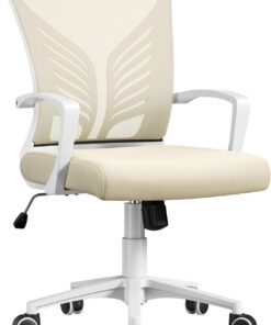 Yaheeetch Silla de Oficina Silla Malla Giratoria Silla Escritorio Beige | Silla con Soporte Lumbar, con ruedas, Diseño Mariposa, Capacidad Max 136 KG, Malla Transpirable, Función de Inclinación