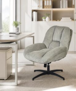 MEUBLE COSY Silla de Oficina Giratoria 360°, Función de Inclinación, Altura Ajustable, Acolchada con Espuma en Tela de Pana, para Escritorio Estudio, sin Ruedas, Gris