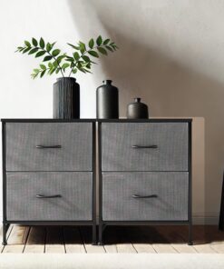 DUMOS Cómoda para Dormitorio con cajones de Tela, Organizador Alto para Ropa, Armario, habitación Infantil, Torre de Almacenamiento con Armario Marco de Metal, Placa de Madera Ligera