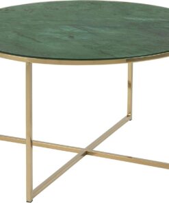 AC Design Furniture Antje Mesa de Centro Redonda: 80 x 45 cm, Áspecto Mármol Verde o Oro, Vidrio o Metal