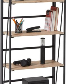 Amazon Basics Librería Plegable, Estructura de Metal, 4 Estantes de Madera, Sala de Estar, Dormitorio, Oficina en Casa, Fácil Montaje, Roble, 29,5cm x 60cm x 125cm