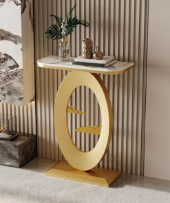 Moderno Decorativo recibidor Consola, Piedra sinterizada Entrada Mueble Mesa, Estrecho Entrada Mesa Consola, Soporte de Acero al Carbono, Fácil instalación.(Off-White+Gold,50 * 30 * 75cm)