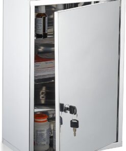 Relaxdays Botiquín Pared, 3 Baldas, con Llave, Acero Inoxidable, 45x30x18cm, Armario Medicinas, Primeros Auxilios, Plata