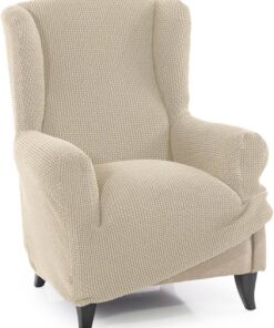 FAVERTI® Funda Super Elástica Sillón Orejero 1 Plaza 70 a 100 cm | Modelo NOVELE | Beige | Protector de Calidad de Tejido Jacquard Tacto algodón | Protector Sillón orejero