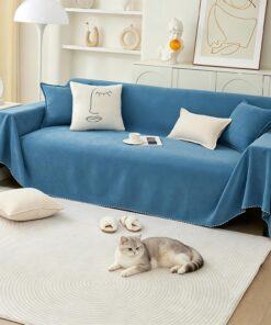 PETCUTE Fundas de Sofa, Protector Funda Sofa Cómodo y Suave, Fundas Sofá 1/2/3 Plazas,Universal, Reversible,Funda Sofas Gatos y Perros Mascotas,Cubierta Protectora de Sofá,Azul,180 * 300cm