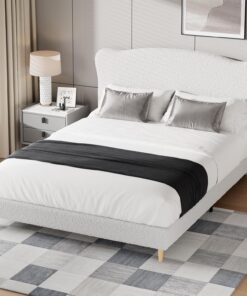 Lujosa base de cama doble otomana Bouclé de 82.1 pulgadas de largo x 60.3 pulgadas de ancho x 41.3 pulgadas de alto, almacenamiento de elevación de gas, cabecera de tela suave Sherpa de gran panel
