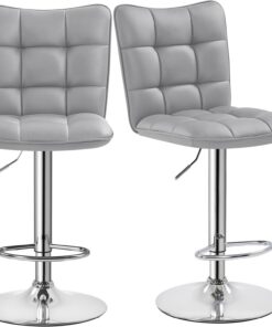 Yaheetech 2 Taburetes de Bar Sillas Giratorias de Piel Sintética Gris | Silla Alta con Respaldo y Reposapiés, Tejido Acolchado, Ajustable y Giratorio 360°, para Desayuno, Mostrador, Cocina y Hogar