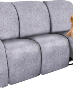 molasofa Fundas de sofá reclinable, 8 piezas elásticas de cuero para sofá grande para 3 asientos, fundas reclinables suaves con patrón jacquard protector de muebles con parte inferior elástica