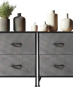 DUMOS Cómoda para Dormitorio con cajones de Tela, Organizador Alto para Ropa, Armario, habitación Infantil, Torre de Almacenamiento con Armario Marco de Metal, Placa de Madera Ligera