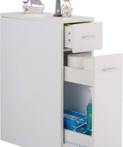 Relaxdays Rinconera, Dos cajones, Mueble auxiliar, Estantería de esquina, 61,5x20x45 cm, 1 Ud., Blanco