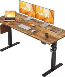 Agilestic 140 x 60 cm Escritorio Elevable Eléctrico con Tablero Escritorio Regulable en Altura Eléctrico Telescópico Bi-direccional con Control de Memoria y Tecnología Anticolisión, Marrón