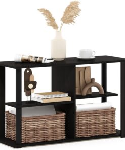 Furinno Romain Mesa de Centro con estantes, Madera de ingeniería, Espresso/Negro, 29.7 (D) x 80 (W) x 46.7 (H) cm