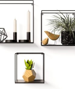 Gadgy Estantes de Pared Flotantes de Metal Negro, Juego de 3 Estantes Industriales para Cocina, Dormitorio o Sala - Estantería Decorativa para Hogar Moderno
