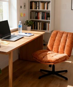MEUBLE Cosy Silla de Oficina Giratoria 360° Función de Inclinación, Altura Ajustable, Acolchada con Espuma en Tela, para Escritorio Estudio, sin Ruedas, Rojo