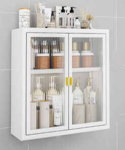 Mueble baño colgar, Metal blanco negro, armario estrecho 40/50 largo, No es necesario hacer agujeros, para baño y cocina (Color: White)
