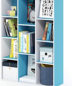Furinno Luder Estantería Abierta Librería de 11 Cubos, Blanco/Azul Claro