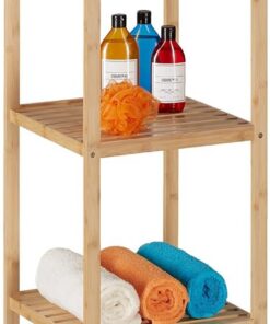 Relaxdays Estantería Baño Bambú, 5 Baldas, 162 x 38 x 39,5 cm, Estante Vertical para Lavabo y Cocina, De Pie, Natural