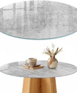 Tapa para Mesa de Centro 100 cm | Redondo | Espesor 4 mm | Bordes Pulidos | Diseño de hormigón | con Impresión Decorativa | para la Cocina y Salón | Pies Antideslizantes | Vetro Temperato