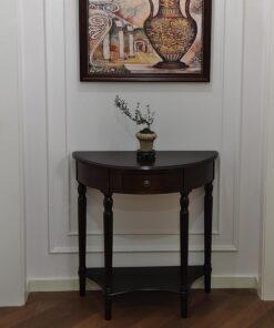 Mesa Consola de Media Luna de Madera Maciza,Mesa Consola De Entrada Vintage,Esquinas redondeadas, diseño de cajón,Exhibición Elegante,para Sala de Estar, Pasillo, Recibidor.(Nero,60*30*80cm)