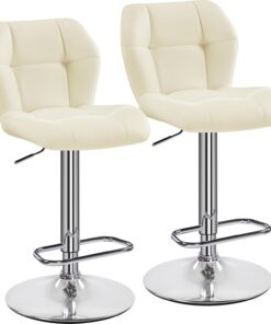 Yaheetech Juego de 2 Taburetes de Bar Taburetes Altos de Cocina de PU Beige | Sillas Altas, Altura Ajustable Entre 62,5 y 84,5cm, Giratorio con Respaldo y Reposapies, para Salón, Comedor, Mostrador