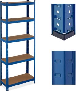 Relaxdays Estantería Metálica Cargas Pesadas, 180x70x30 cm, hasta 500 kg, 5 Baldas, para Sótano o Trastero, Acero, Azul