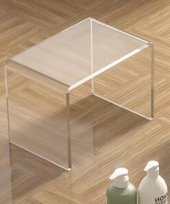 TWSOUL Mesa auxiliar de acrílico transparente, mesa auxiliar en forma de U con bordes redondeados,elegante mesa de centro moderna pequeña,bancos de ducha, taburete de acrílico, taburete transparente