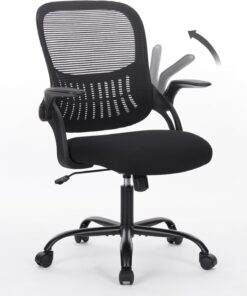 Sweetcrispy Bürostuhl Ergonomisch Escritorio con Soporte Lumbar, Altura Ajustable, reposabrazos, Silla Adecuada para Oficina y Dormitorio, Metal Plástico, Negro, Normal