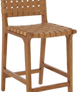 Ball & Cast Tejido Taburete de mostrador, Marco de Madera Isla de Cocina Taburete con reposapiés, Respaldo Tejido Taburete-Silla para Comedor, Marrón