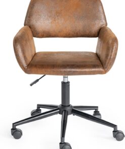 FurnitureR Oficina, Maquillaje Giratorio con Base de Hierro, Dormitorio de Suecia Marrón, Asiento Hueco Grande y Transpirable y Silla De Ordenador Ajustable en Altura, Metal, 56 x 55 x 75-85 cm
