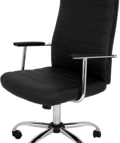 La Silla Española - Silla de Oficina o Estudio Estilo Director con reposabrazos, Respaldo tapizado y Base cromada con Ruedas deslizantes, Color Negro, Modelo Patones, 50x47x116 cm