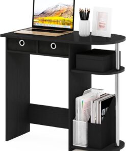 Furinno Go Green Escritorio para computadora portátil, Madera de ingeniería, Americano/Acier Inoxydable/Negro, 39.62 (D) x 80.01 (W) x 72.39 (H) cm
