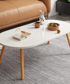 Mesa de Centro Ovalada Baja Con Patas Sólidas - Diseño Moderno de Mediados de Siglo Para Sala de Estar - Mesa de Té Auxiliar Para Espacios Pequeños, 80 x