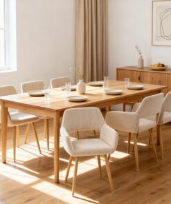 MEUBLE COSY Sillas de Comedor Juego de 6 con Reposabrazos, Sillas Cocina Nórdica, Asiento Acolchado en Tela de Pana, Patas Metal, Beige Claro