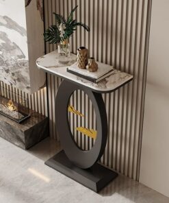 Moderno Decorativo recibidor Consola, Piedra sinterizada Entrada Mueble Mesa, Estrecho Entrada Mesa Consola, Soporte de Acero al Carbono, Fácil instalación.(Off-White+Black,50 * 30 * 75cm)