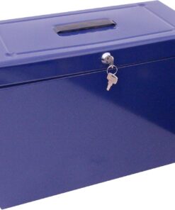 Caja archivadora de metal, tamaño folio, color azul