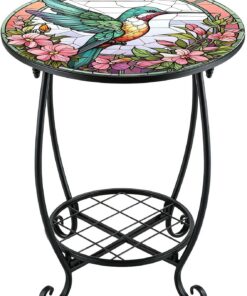 Mesa pequeña Muebles de metal con estampado animal | Mesita para Exteriores y Jardín Para en Porche, Terraza, Jardín al Aire Libre, Patio, Salón, Dormitorio y Café