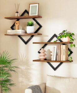 CHOEZON Estanterías Flotantes de Pared, Juego de Estantes de 2 Piezas, Estantes de 2 Niveles, para Sala de Estar, Dormitorio, Cocina, Oficina, Estudio, Marrón Vintage y Negro DTBJ01P2BF