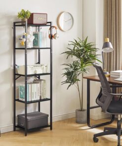 YMYNY Librería de 5 Niveles, Estantería, Biblioteca, Altura 147 cm, Estantería para Oficina, Marco Metálico, Industrial, para Sala de Estar, Estudio Oficina, Cocina, Negro HBC005B