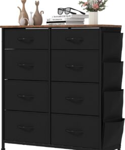 YITAHOME Comoda 8 Cajones,Cajonera de Tela con Bolsillos Laterales,Sinfonier,Robusta Estructura metálica,Cómoda con Tapa de Madera,Negro