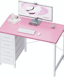 PAMRAY Escritorio para PC de 80 cm con 4 cajones, Pequeño Escritorio para el hogar, Dormitorio, Estudio, Escritorio para PC Sencillo y Moderno, Rosa