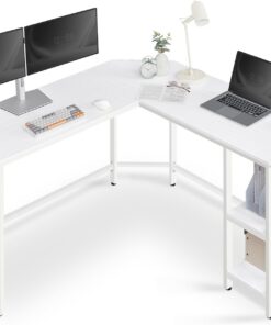 VASAGLE Escritorio, Mesa de Ordenador en Forma de L, 138 x 138 x 76 cm, Esquina con 2 Estantes, Ahorra Espacio, para Oficina Casa, Juegos, Blanco Arce LWD072W44