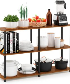 Furinno Estantes sin Herramientas, Madera, Light Cherry/Black, 3-Tier Double