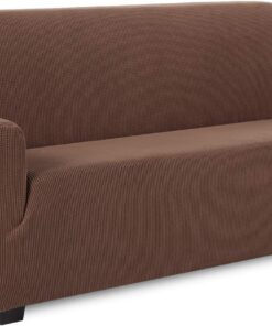 TIANSHU Funda Elástica para Sofá, Funda Sofa 3 Plaza, Ajustables Fundas Sofa Elasticas, Proteger el sofá, Funda de Sofá con Reposabrazos Antideslizante Antimanchas Lavable (Café)
