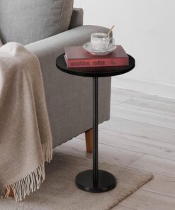 smusei Mesa Auxiliar Alta Redonda Mesita Auxiliar Salon MDF Side Table con Base de Mármol Mesa Redonda 62,5 Cm x 32 Cm para Sala Estar Balcón Cafetería (Negro)
