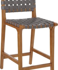 Ball & Cast Taburete de Bar con Respaldo, Taburete de Cocina de Madera con Asiento de Cuero PU, Silla de Bar con reposapiés para Comedor, Gris Oscuro