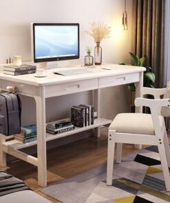 Escritorio de Madera Maciza, Escritorio Moderno para el hogar con Estante de Almacenamiento y 2 cajones, Mesa de Estudio para Estudiantes, estación de Trabajo para computadora (39 Pulgadas,