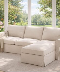 HomeTown Market Funda de sofá de Tela Duradera de Repuesto Compatible con sofá IKEA Ektorp. Solo Funda. Sofá no Incluido. (Chaise 4 plazas Poliéster Beige)