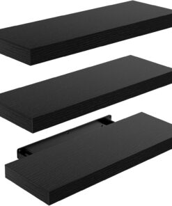 AMADA HOMEFURNISHING Baldas Flotantes Pared, Estantes de Pared para Baño/Salón/Dormitorio/Cocina, Juego de 3 Estanterias de Pared Negros con Soportes Invisibles – AMFS07