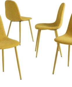 MEUBLE Cosy Juego de 4 Sillas de Comedor Escandinavo Silla de Cocina Tapizado en Tela con Patas Metálicas, Carga 120 kg Cada Una, Amarillo